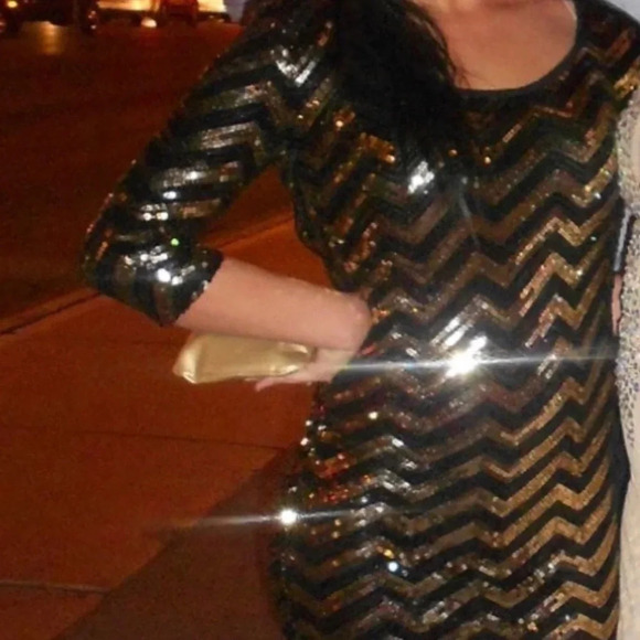 vintage y2k Black and gold sequin mini dress - Picture 2 of 9
